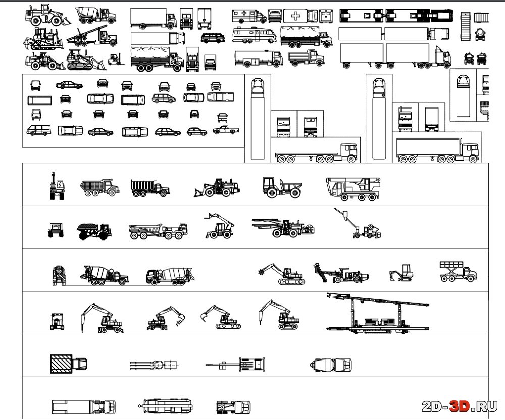 Автомобили для AutoCAD блоки чертежи на 2d-3d.ru