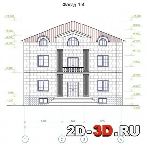 Проект марки АР Частный дом 563 кв.м. с отделкой из дагестанского камня стены газобетонный блок D 500  Кирпич керамический